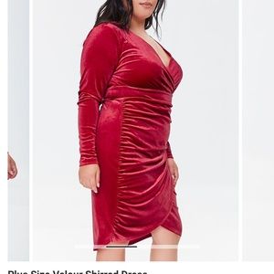 Forever 21 bright red velvet faux wrap shirred dress - 0X NWT